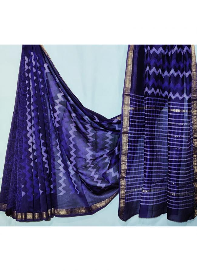 Maheshwari Silk Purple Traditional Wear Block Printed Saree